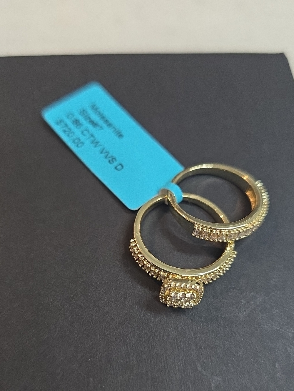 Moissanite Gold Pavé Stackable Ring Set with Center Cushion Accent